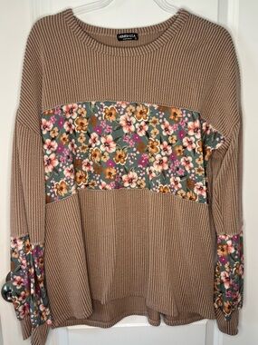 HEIMISH USA Blush Tan Ribbed Waffle Knit Top